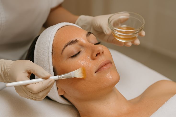 Chemical peel treatment for smooth skin — dermatologist performing facial exfoliation.