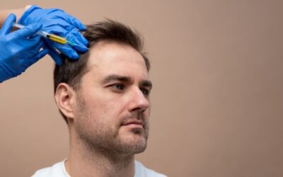 Doctor performing hair transplant procedure with follicle implantation on scalp